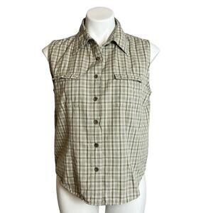 Quizz Jeans Shirt Womens Size L Plaid Vintage Button Up Sleeveless 80s 90s Y2K